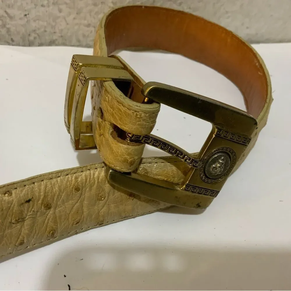 Vintage Western Ostrich Leather Print Belt In Size 38